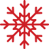Red snowflake icon on black background